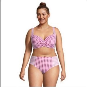 FULL SET Draper James x Lands End Gingham Check Plaid Swimsuit Bikini Sz 22 + 24
